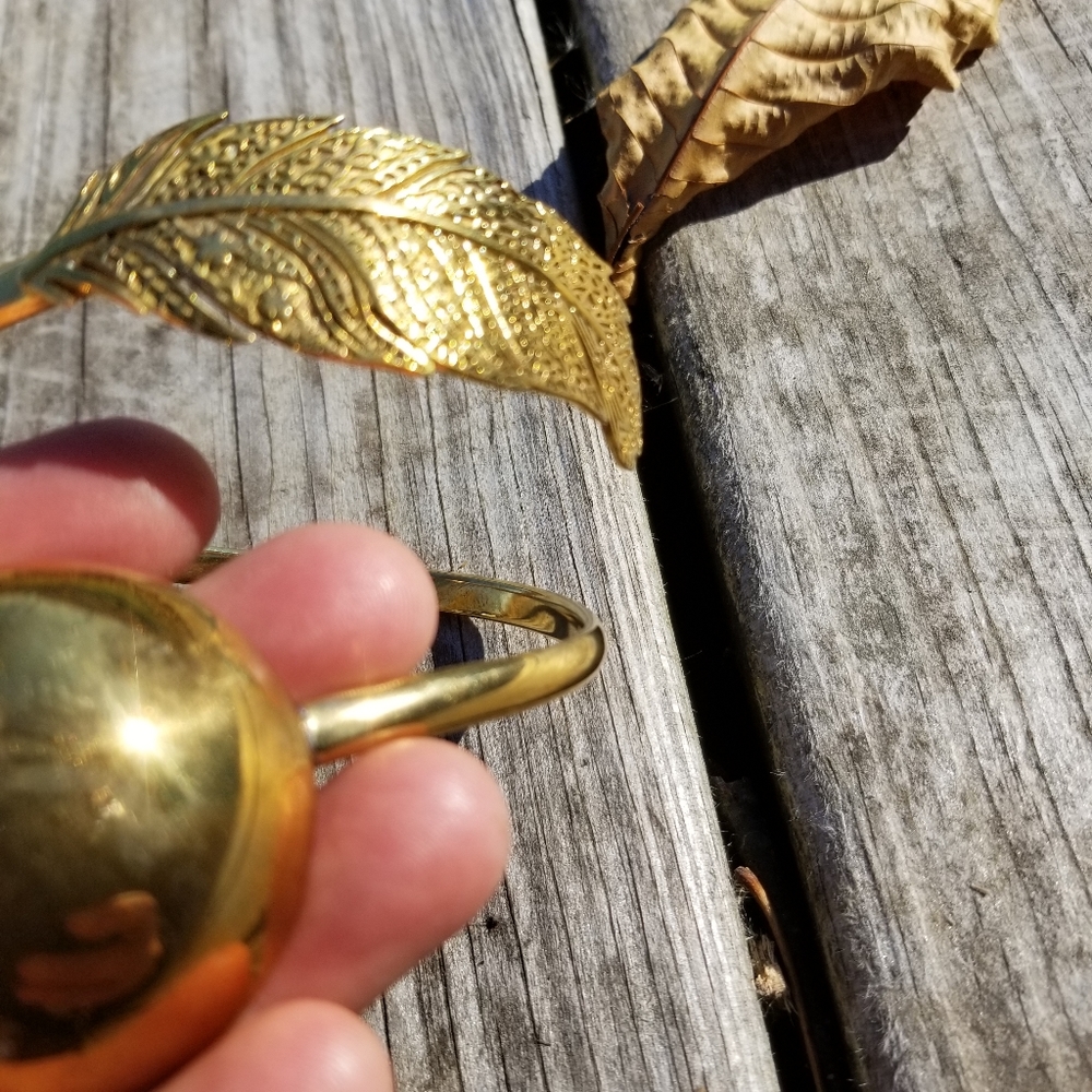 Feather solid brass upper arm armlet cuff brac… - Picture 2 of 7